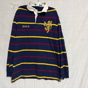 Polo Ralph Lauren Vintage Rugby Shirt Lion Crest Striped Size L